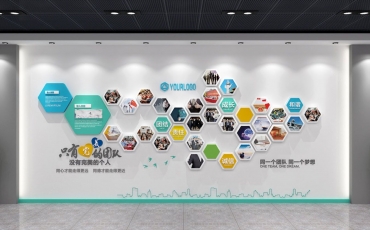 公司六邊造型風采照片文化墻 團建活動照片墻